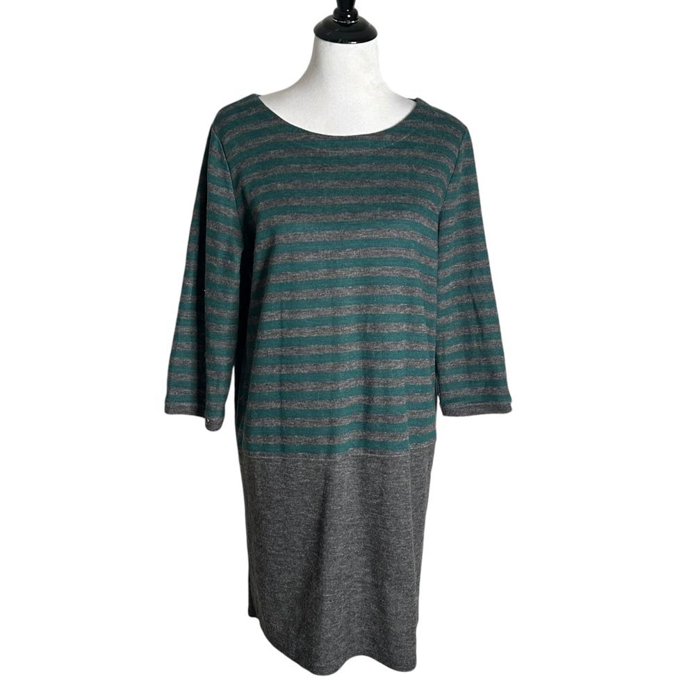 Ann Taylor LOFT Striped Shift Short Dress‎ Size L Green Gray Casual Workwear